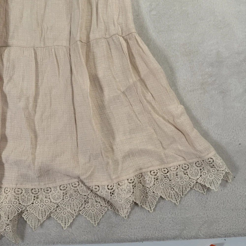 Moon River Anthropologie Small Embroidered‎ Lace Hem Boho Midi Dress - Picture 2 of 9